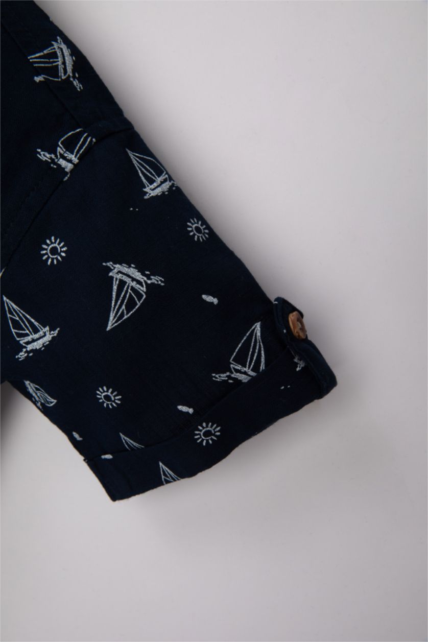 مولود ذكر كحلي قميص ولادي نص كم مطبوع قصة عادية