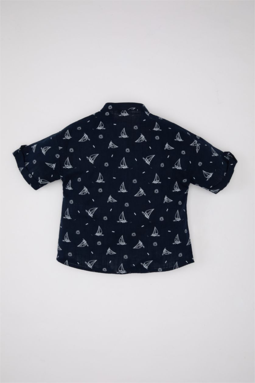 مولود ذكر كحلي قميص ولادي نص كم مطبوع قصة عادية