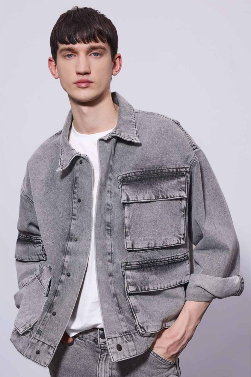 MAN Grey Oversize Fit Denim Jacket