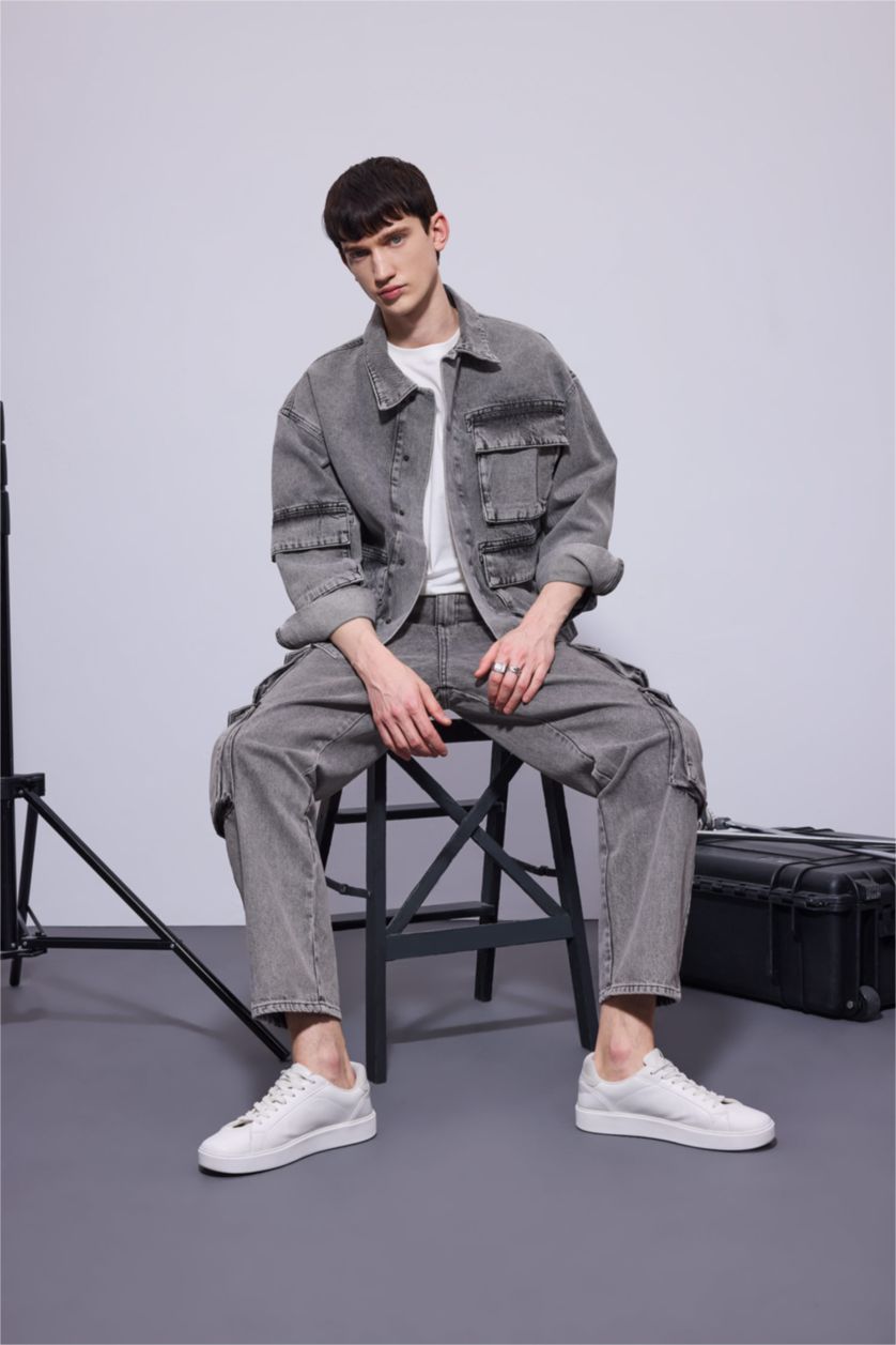 MAN Grey Oversize Fit Denim Jacket