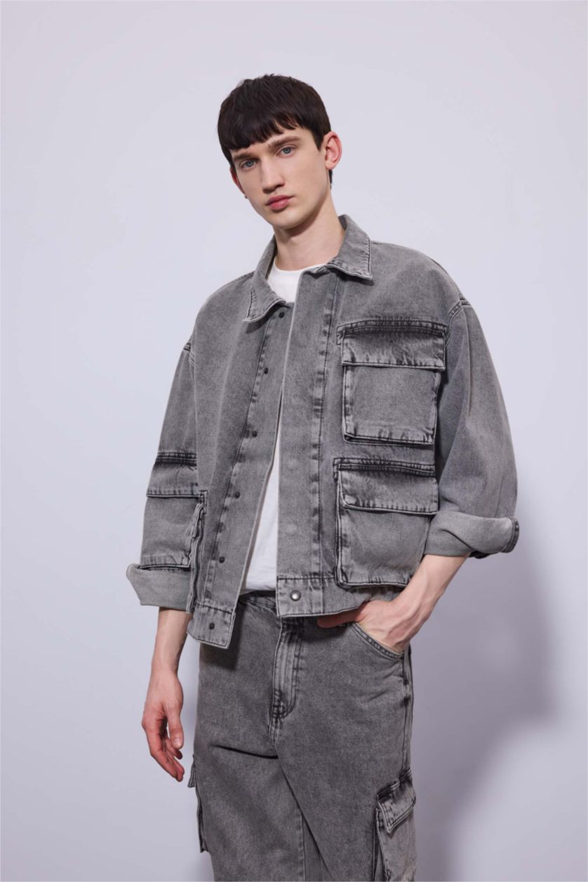 MAN Grey Oversize Fit Denim Jacket