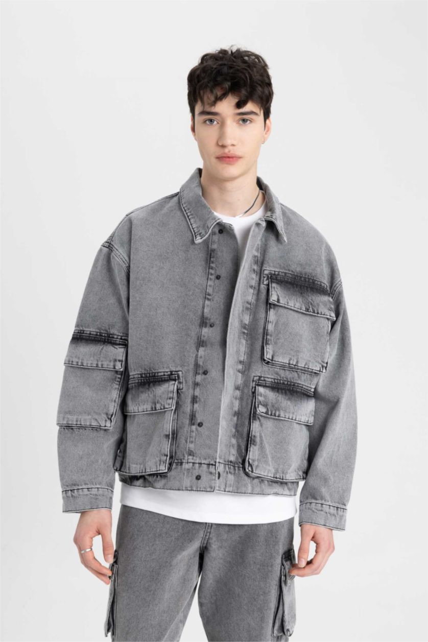MAN Grey Oversize Fit Denim Jacket