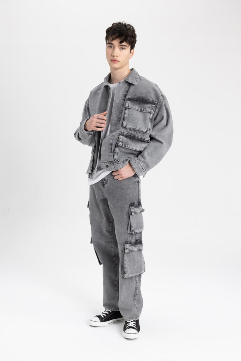 MAN Grey Oversize Fit Denim Jacket