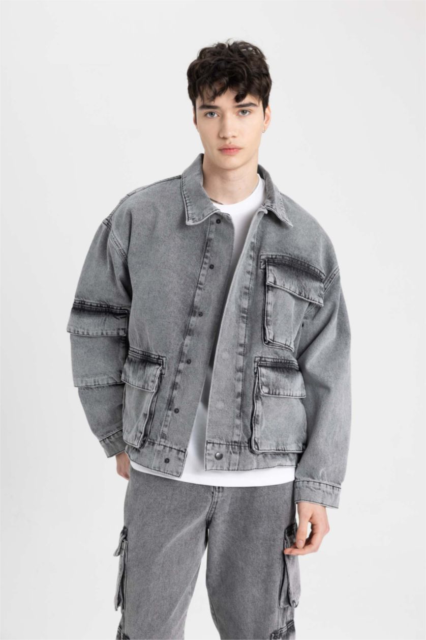 MAN Grey Oversize Fit Denim Jacket