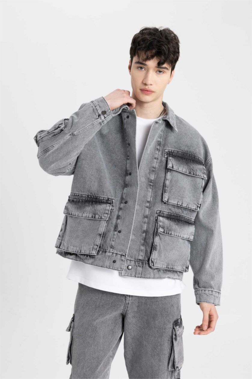 MAN Grey Oversize Fit Denim Jacket