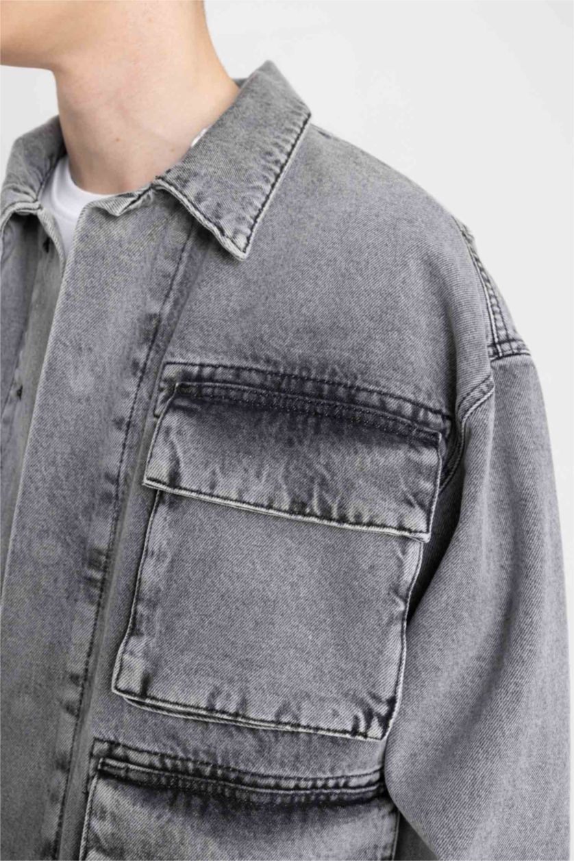 MAN Grey Oversize Fit Denim Jacket