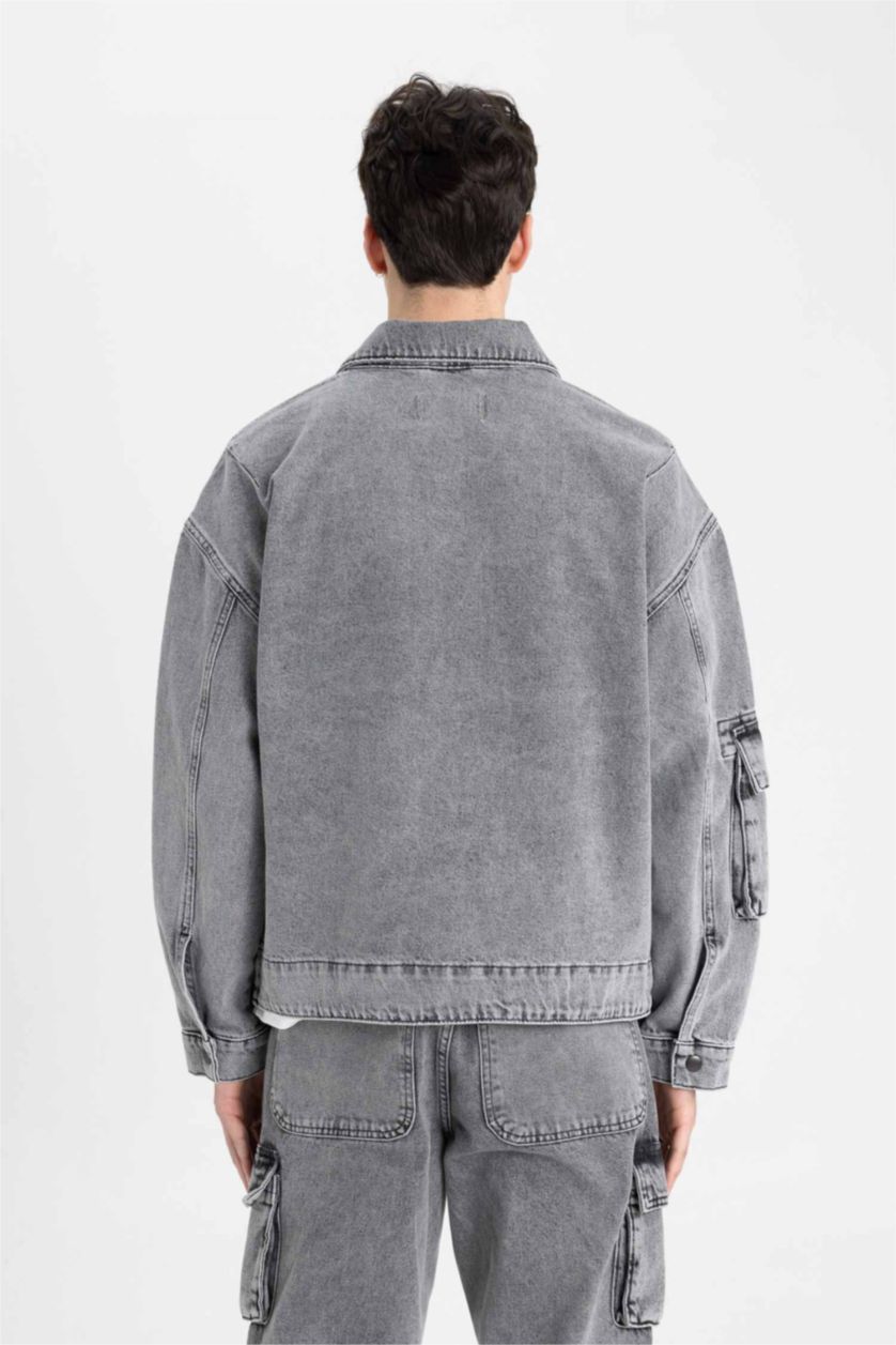 MAN Grey Oversize Fit Denim Jacket