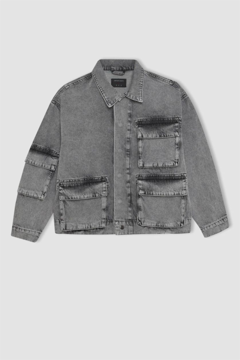 MAN Grey Oversize Fit Denim Jacket