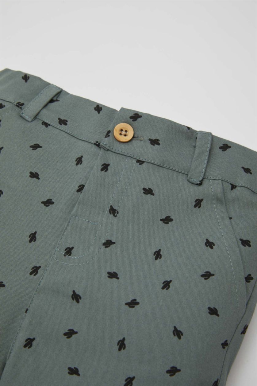 Erkek Bebek Açık Haki Kaktüs Desenli Gabardin Şort Erkek Bebek