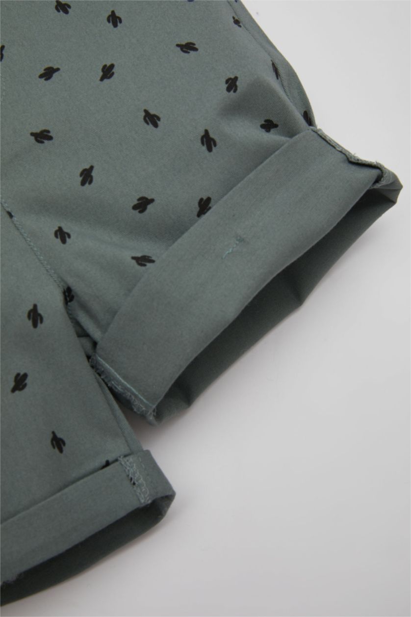 Erkek Bebek Açık Haki Kaktüs Desenli Gabardin Şort Erkek Bebek