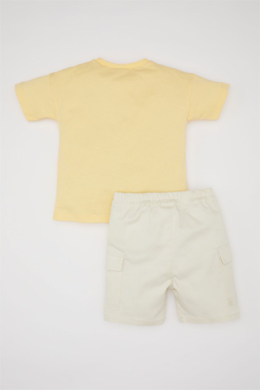 طفل صغير أصفر فاتح سيت ولادي تي شيرت وشورت بطبعة نمر - قطعتين