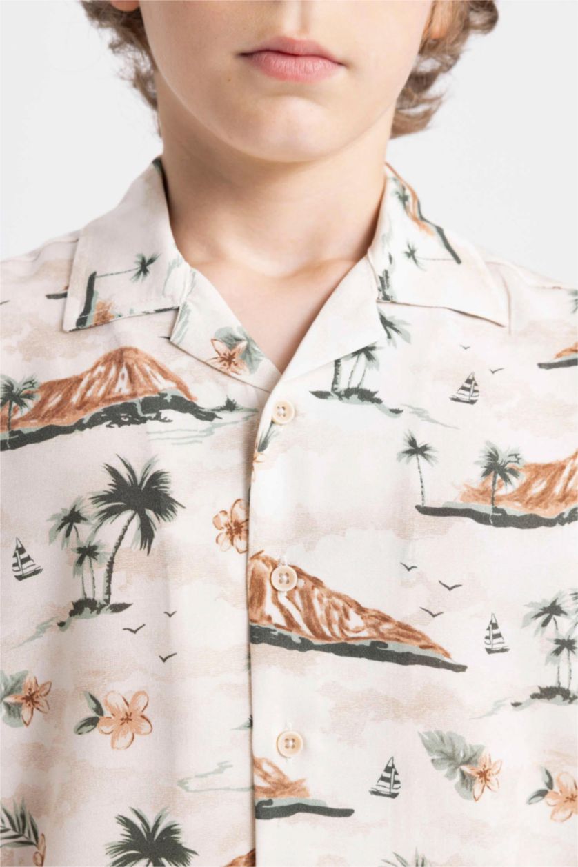 أولادي اللون الحجري قميص بولو نص كم فيسكوز قصة عادية