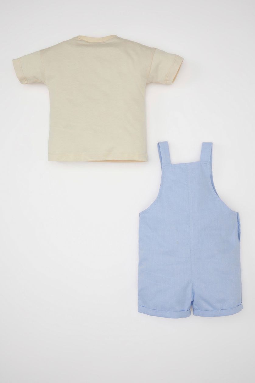 Baby Boy Light Stone Baby Boy Printed Short Sleeve T-Shirt Salopet 2 Piece Set