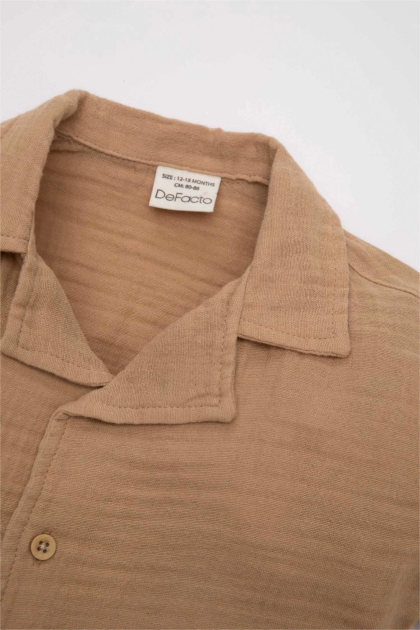 BABY BOY Beige Baby Boy Muslin Shirt Shorts 2 Piece Set