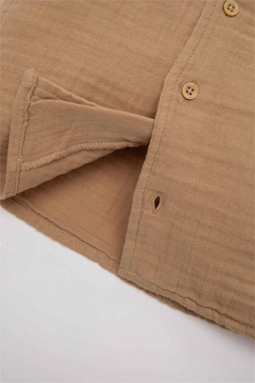 BABY BOY Beige Baby Boy Muslin Shirt Shorts 2 Piece Set