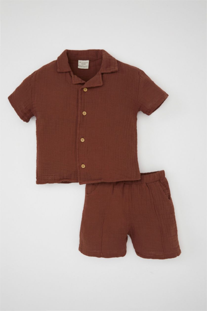 BABY BOY Brown طقم موسلين قصة عادية