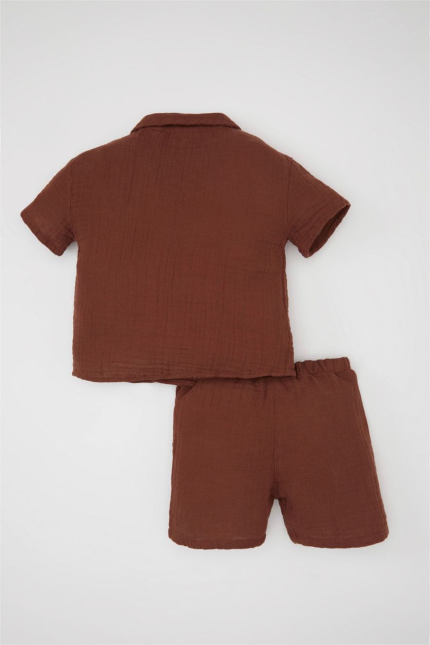 BABY BOY Brown طقم موسلين قصة عادية