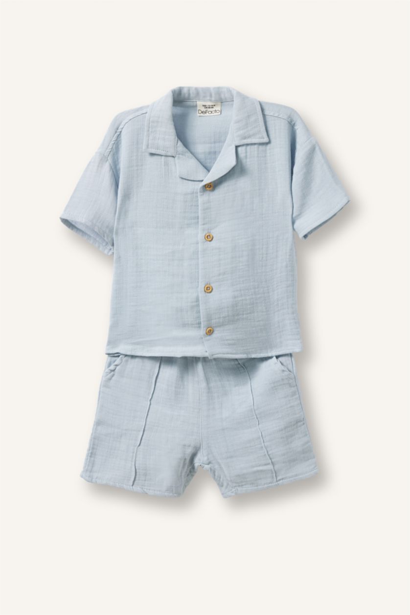 BABY BOY Blue طقم موسلين قصة عادية