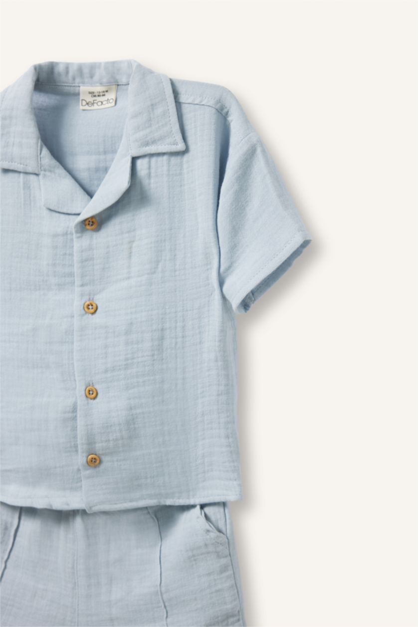 BABY BOY Blue طقم موسلين قصة عادية