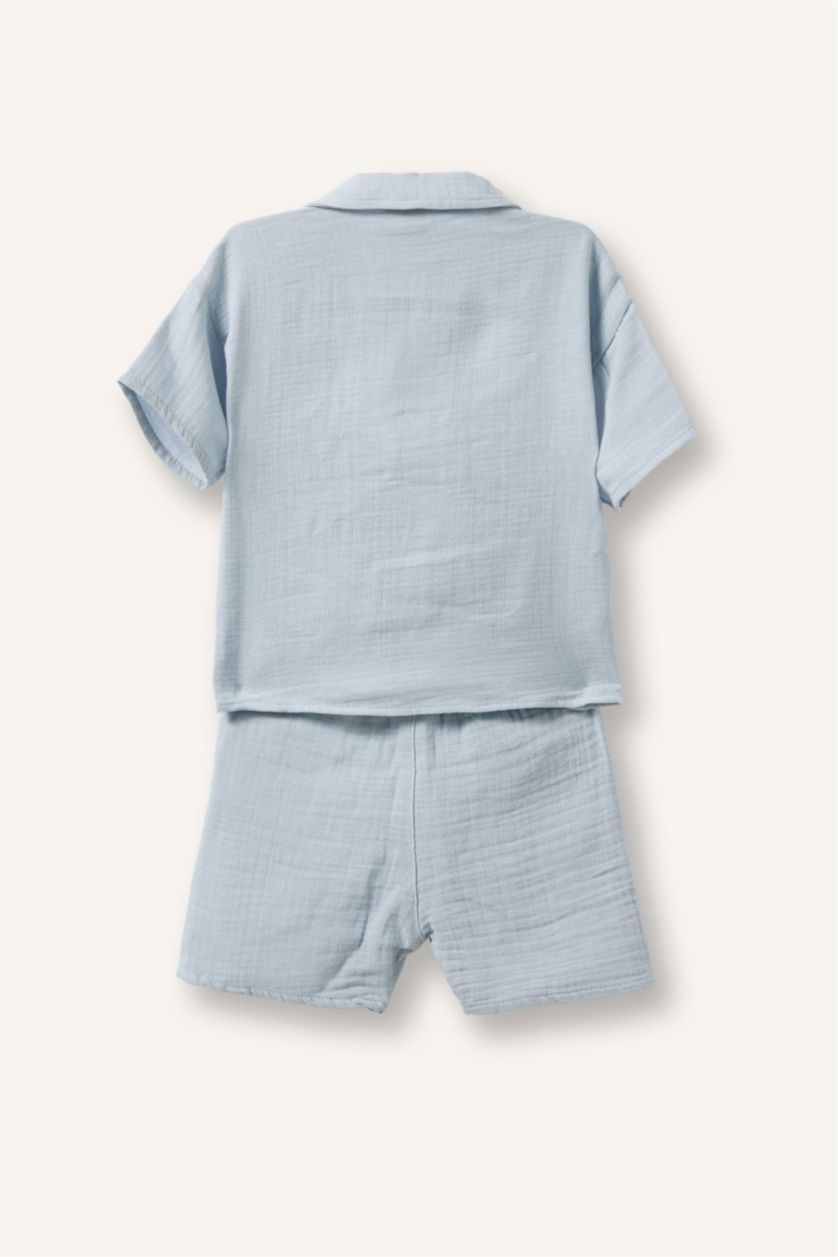 BABY BOY Blue طقم موسلين قصة عادية