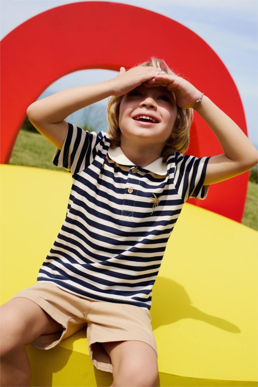 مولود ذكر حجري فاتح طقم ولادي مخطط شورت وتيشيرت بيكة - قطعتين