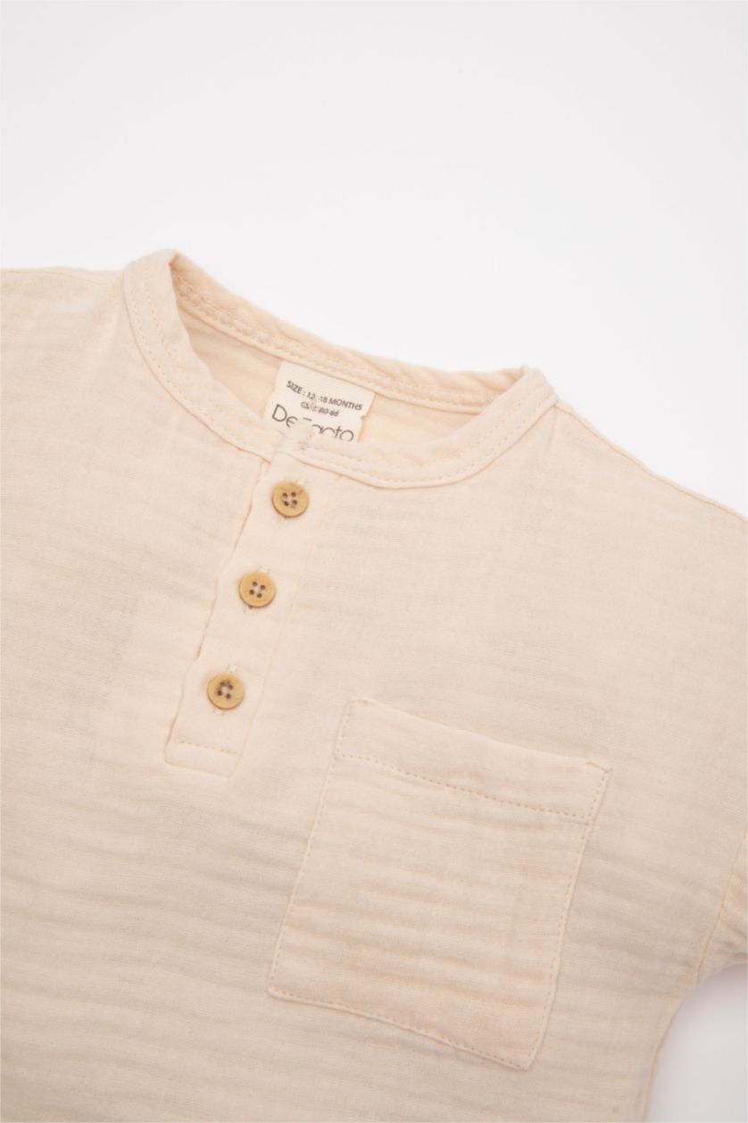 BABY BOY Light Stone Baby Boy Muslin Short Sleeve T-Shirt Shorts 2 Piece Set