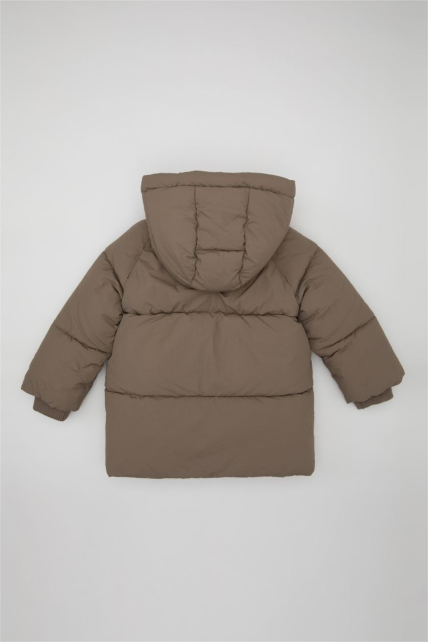 Erkek Bebek Vizon Erkek Bebek Su Geçirmez Çıtçıt Detay Kapüşonlu Ribana Kollu Fermuarlı Şişme Mont
