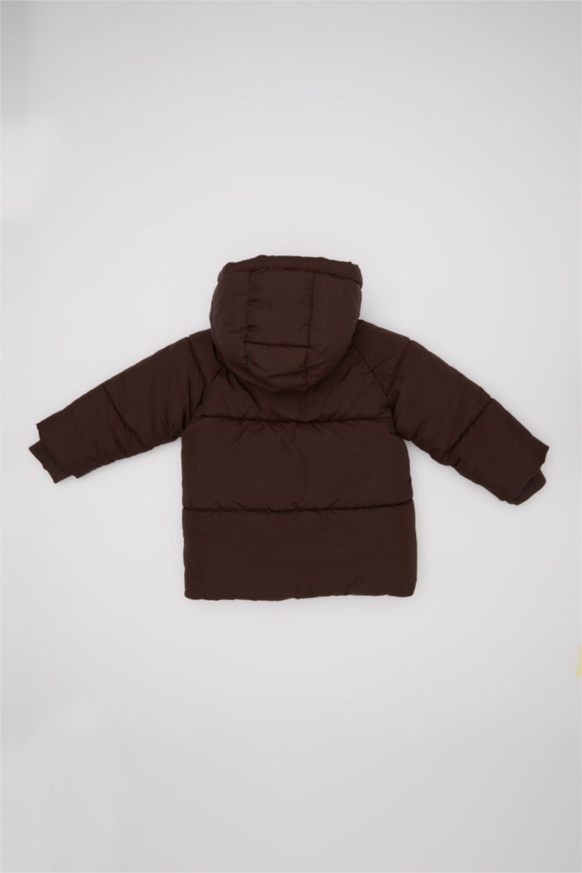 Erkek Bebek Kahve Erkek Bebek Su Geçirmez Çıtçıt Detay Kapüşonlu Ribana Kollu Fermuarlı Şişme Mont