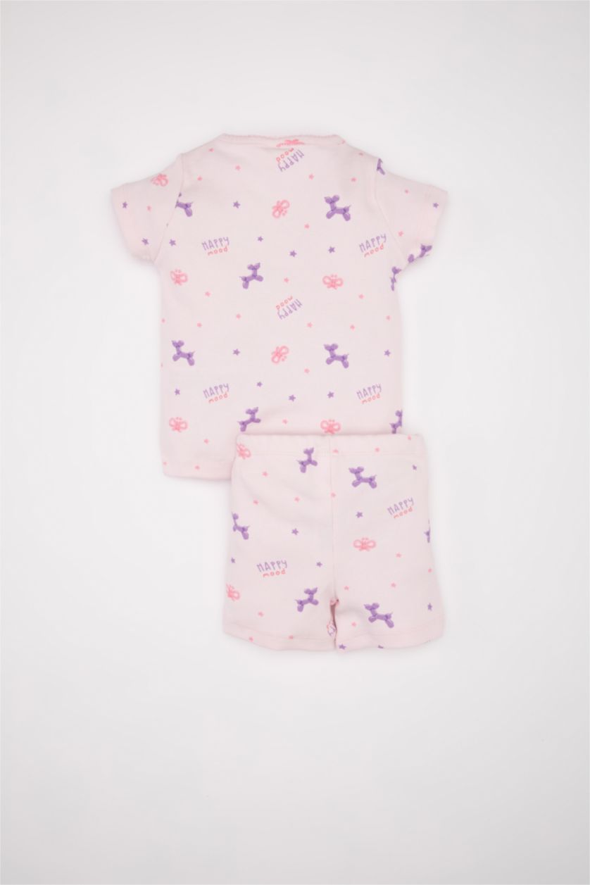 طفلة صغيرة زهري فاتح سيت بجامة بناتي ريبانا بطبعة كلب - قطعتين