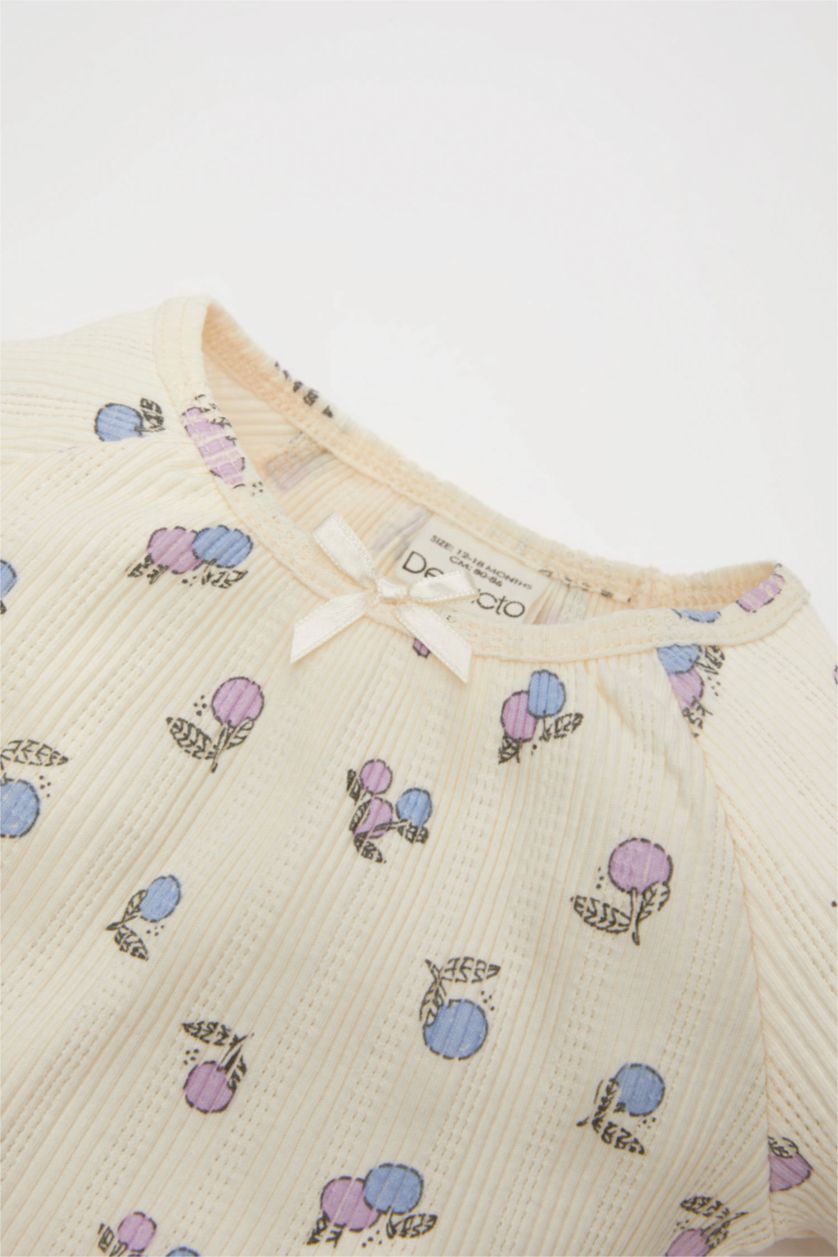 Baby Girl Ecru Baby Girl Fruit Patterned 2 Piece Pajama Set