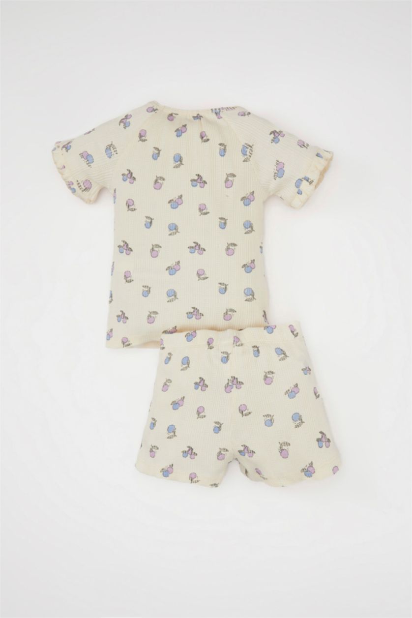 Baby Girl Ecru Baby Girl Fruit Patterned 2 Piece Pajama Set
