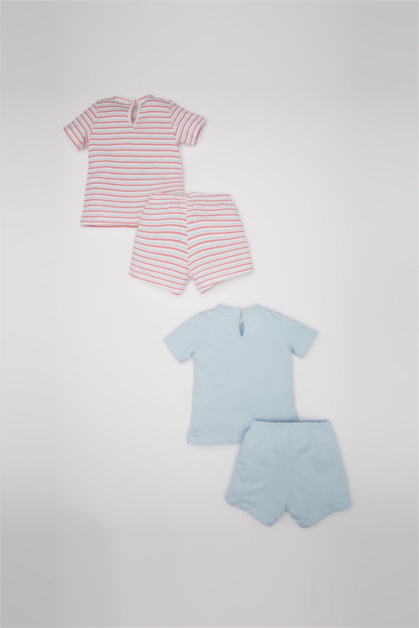 BABY GIRL Light Blue Baby Girl Bear Printed Cotton 4 Piece Pajama Set