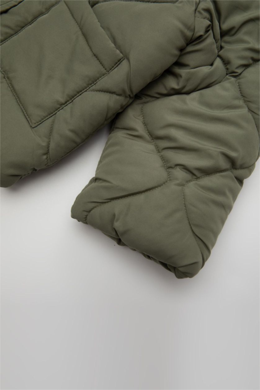 Kız Bebek Haki Kız Bebek Su Geçirmez Kapitoneli Pelüş Yaka Cepli Çıtçıtlı Fermuarlı Mont