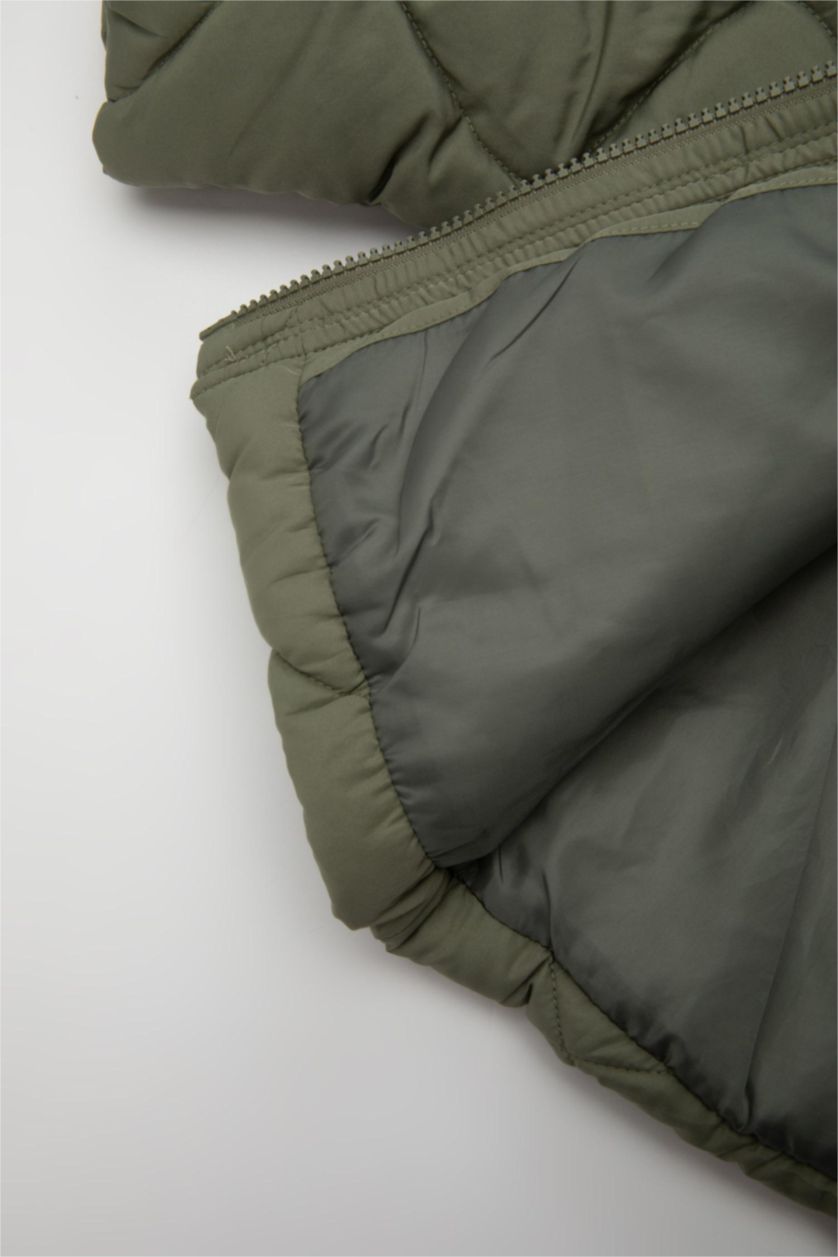 Kız Bebek Haki Kız Bebek Su Geçirmez Kapitoneli Pelüş Yaka Cepli Çıtçıtlı Fermuarlı Mont