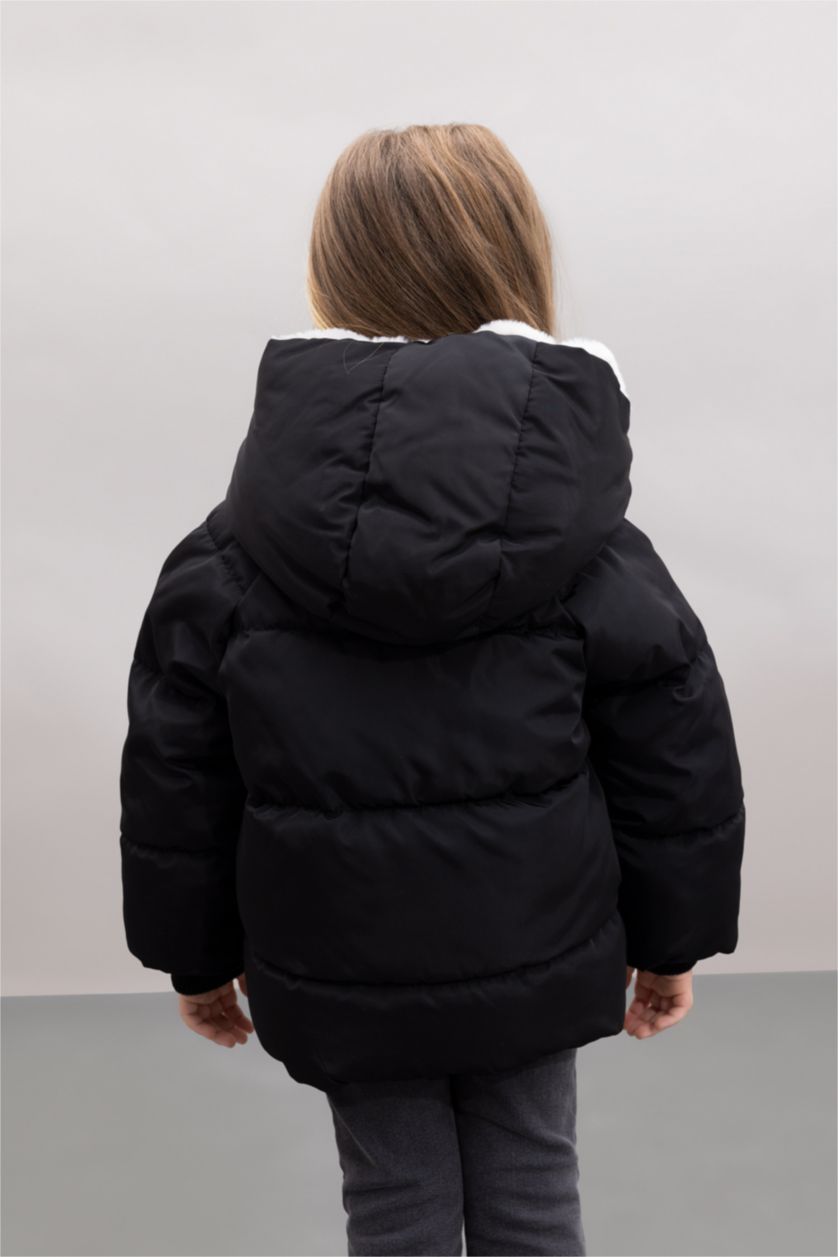 BABY GIRL Black Baby Girl Windproof Buttoned Faux Fur Lined Waterproof Jacket