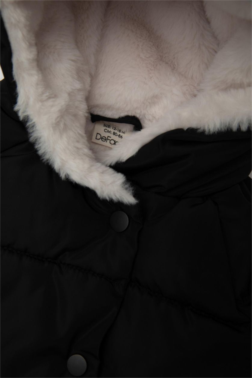 BABY GIRL Black Baby Girl Windproof Buttoned Faux Fur Lined Waterproof Jacket