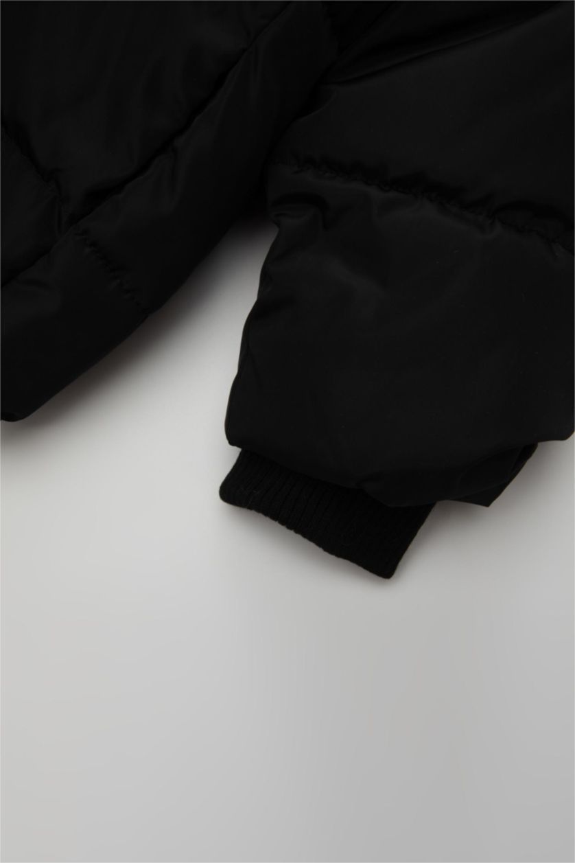 BABY GIRL Black Baby Girl Windproof Buttoned Faux Fur Lined Waterproof Jacket