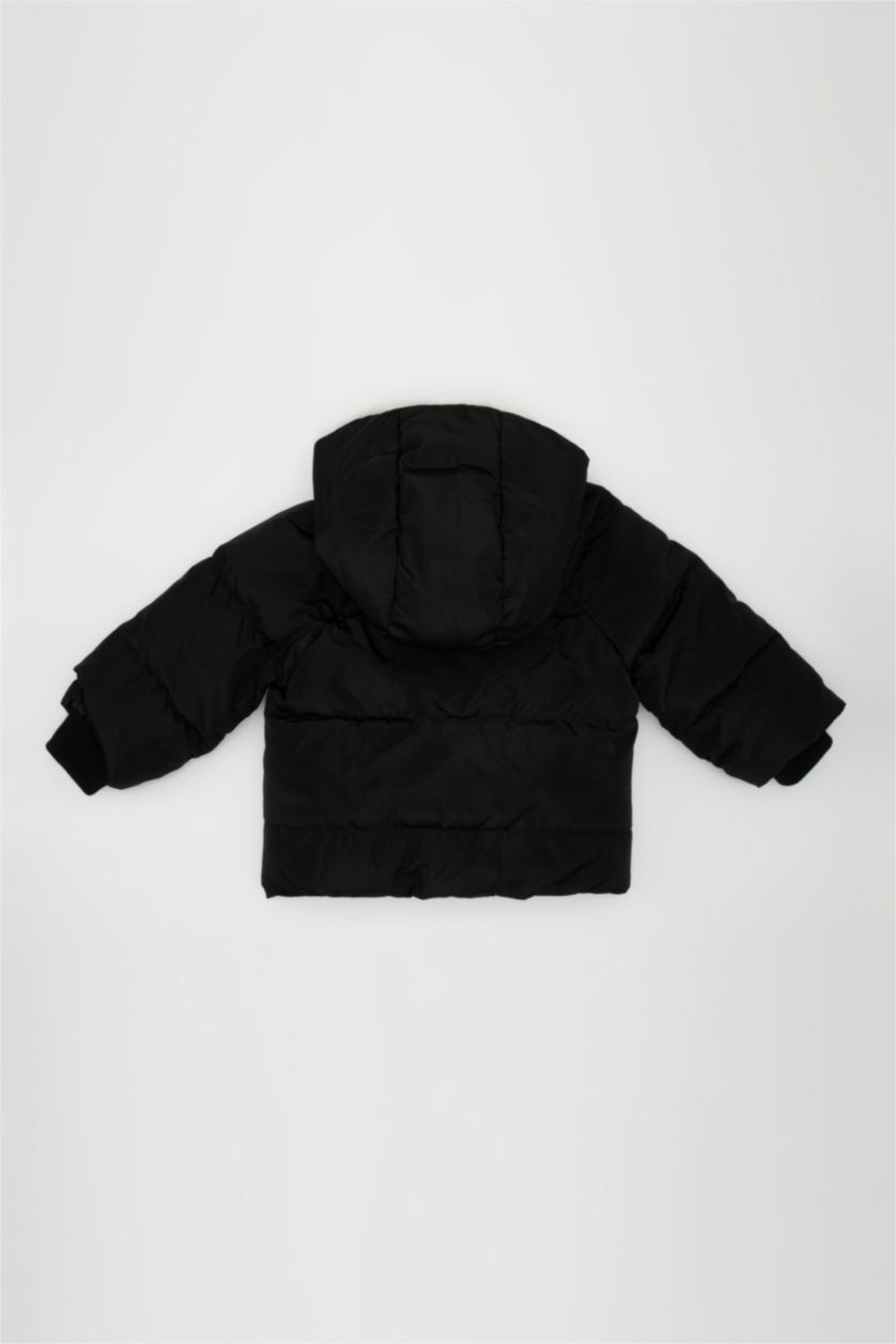 BABY GIRL Black Baby Girl Windproof Buttoned Faux Fur Lined Waterproof Jacket