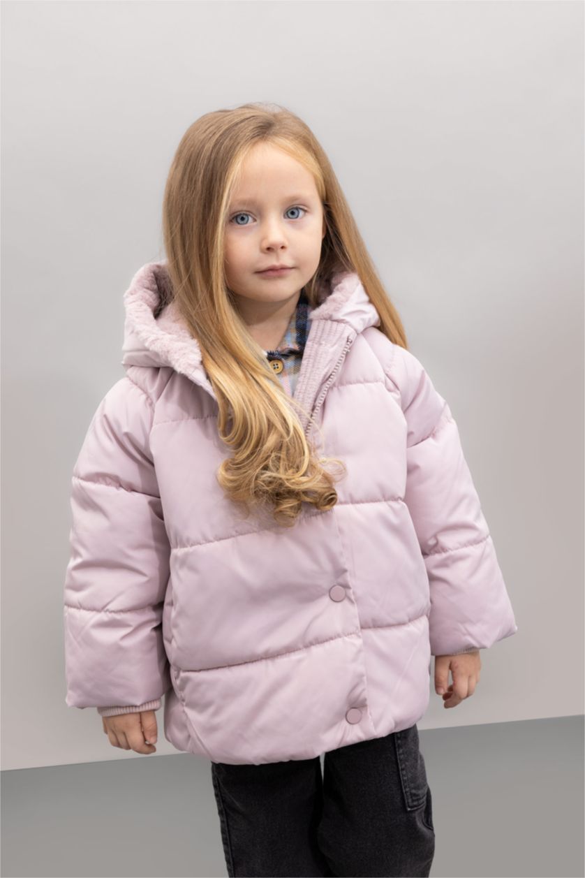 BABY GIRL Light Lilac Baby Girl Hooded Faux Fur Lined Puffer Jacket