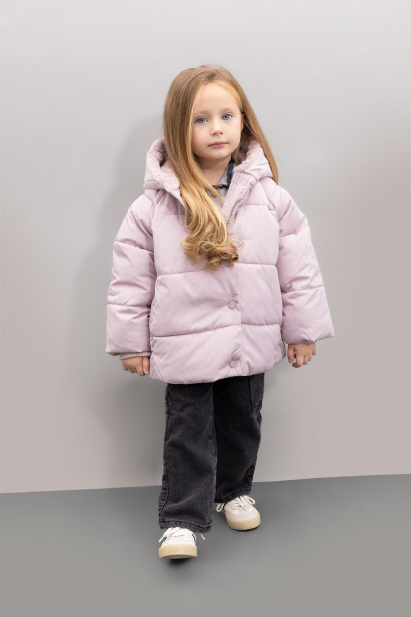 BABY GIRL Light Lilac Baby Girl Hooded Faux Fur Lined Puffer Jacket