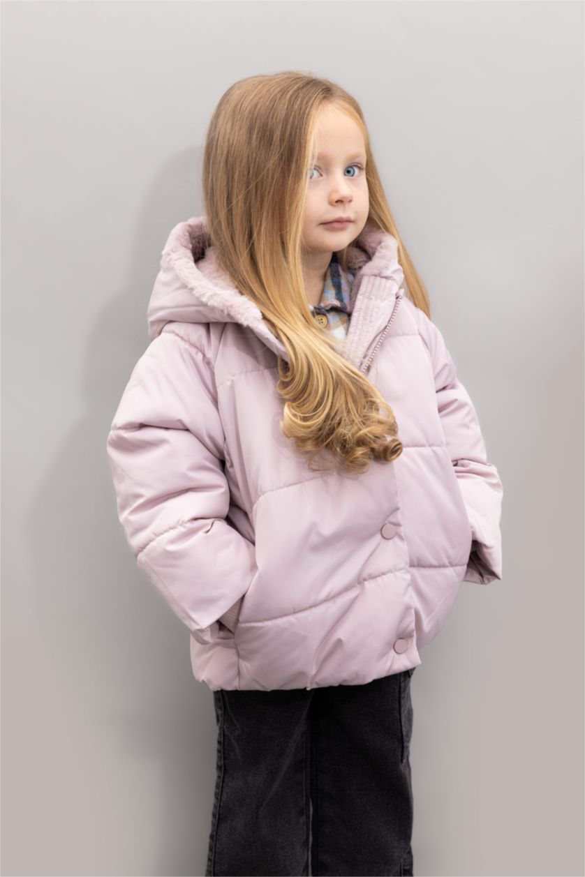 BABY GIRL Light Lilac Baby Girl Hooded Faux Fur Lined Puffer Jacket