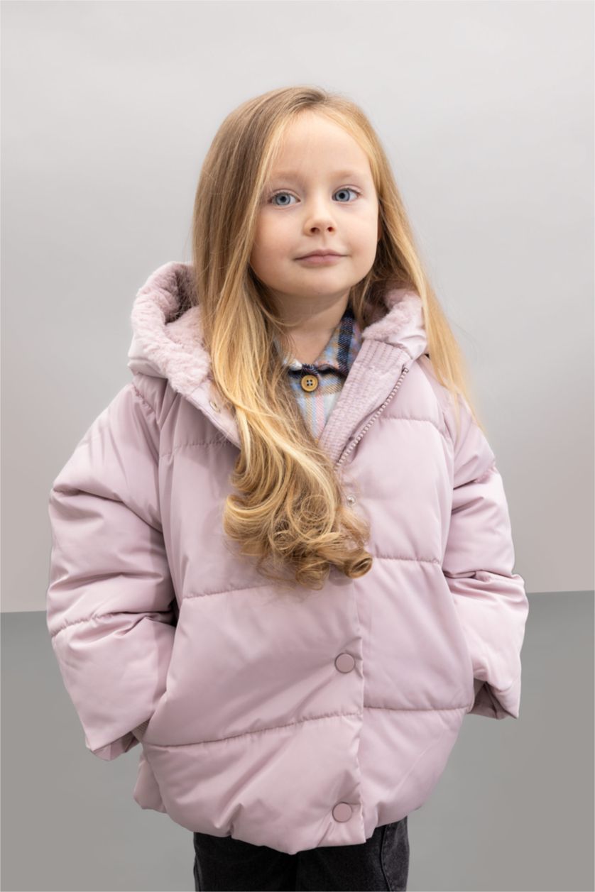 BABY GIRL Light Lilac Baby Girl Hooded Faux Fur Lined Puffer Jacket