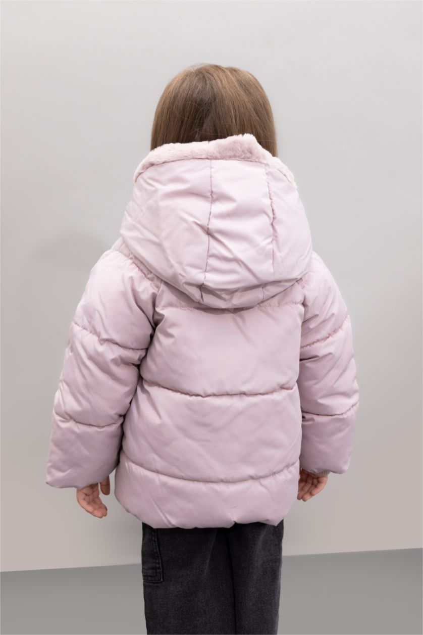BABY GIRL Light Lilac Baby Girl Hooded Faux Fur Lined Puffer Jacket