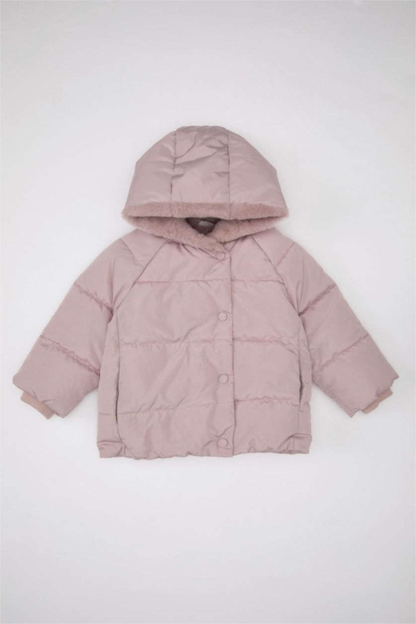 BABY GIRL Light Lilac Baby Girl Hooded Faux Fur Lined Puffer Jacket