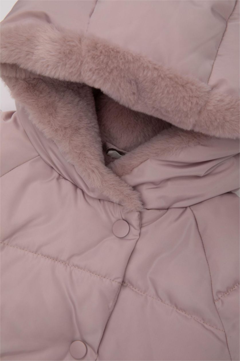 BABY GIRL Light Lilac Baby Girl Hooded Faux Fur Lined Puffer Jacket