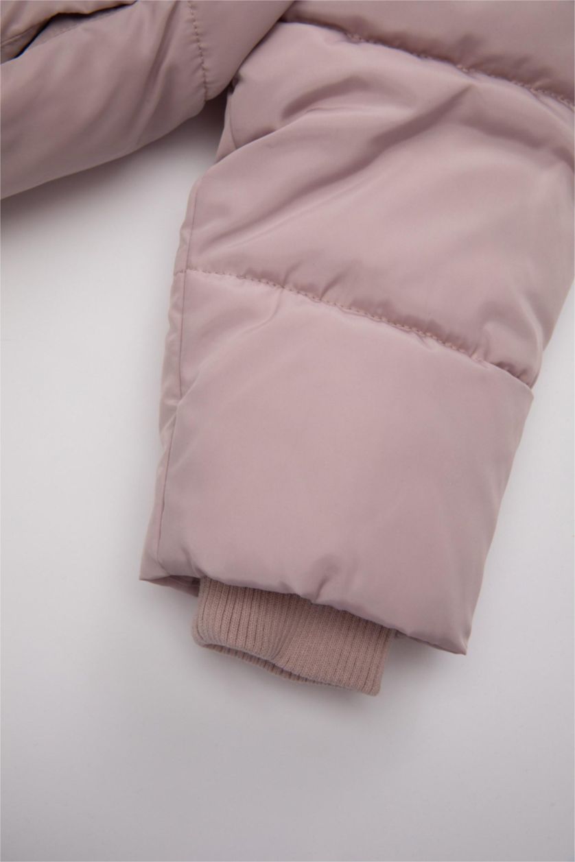 BABY GIRL Light Lilac Baby Girl Hooded Faux Fur Lined Puffer Jacket