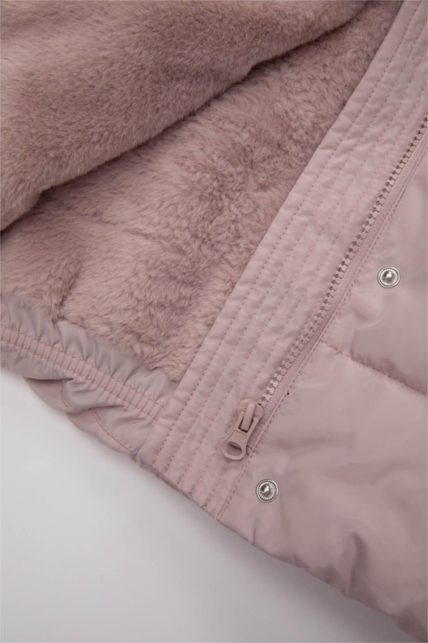 BABY GIRL Light Lilac Baby Girl Hooded Faux Fur Lined Puffer Jacket