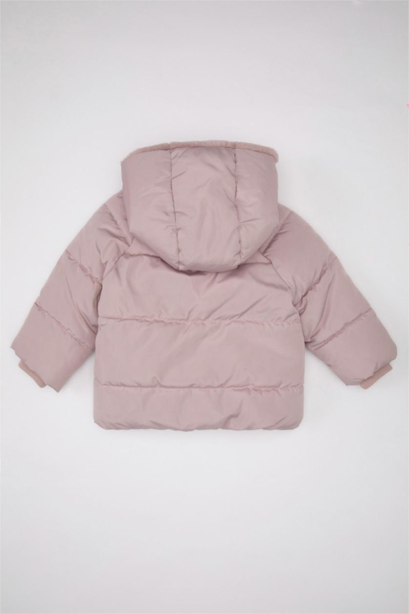 BABY GIRL Light Lilac Baby Girl Hooded Faux Fur Lined Puffer Jacket