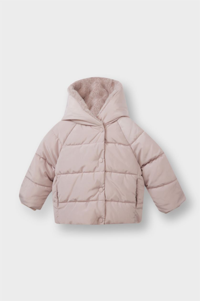 Kız Bebek Açık Lila Kız Bebek 	Rüzgar Geçirmez Su Geçirmez 	 Kapüşonlu Suni Kürk Astarlı Mont