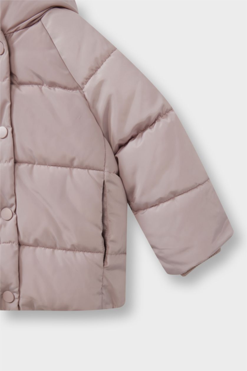 Kız Bebek Açık Lila Kız Bebek 	Rüzgar Geçirmez Su Geçirmez 	 Kapüşonlu Suni Kürk Astarlı Mont